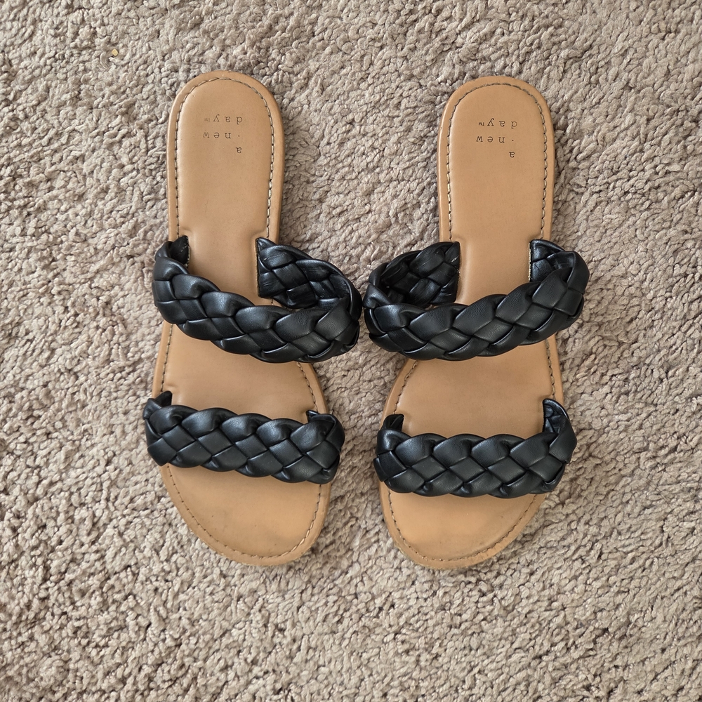 a new day Black Braided Double-Strap Slide Sandals